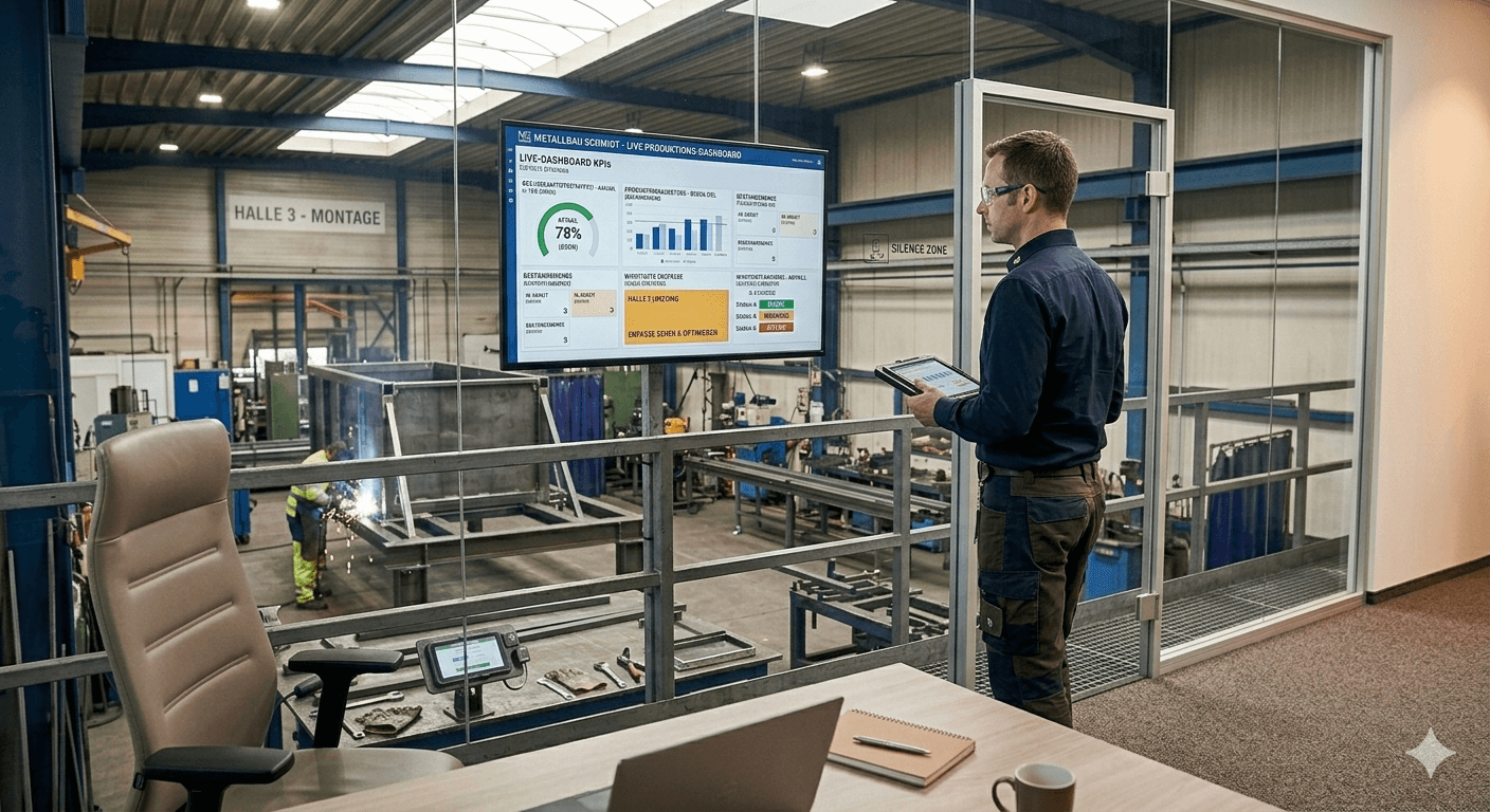 Manager mit Dashboard in der Produktion